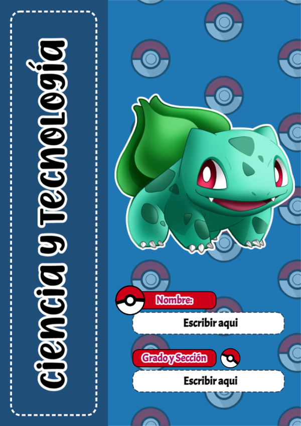 Portada de Pokemon de Ciencia y Tecnología para cuaderno para estudiantes - para personalizar tus materias