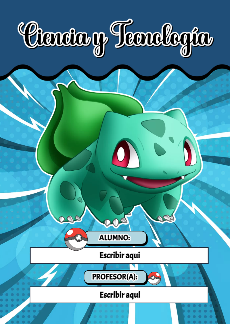 Portada de Pokemon de Ciencia y Tecnología para cuaderno escolar para imprimir gratis - ideal para el nuevo año escolar