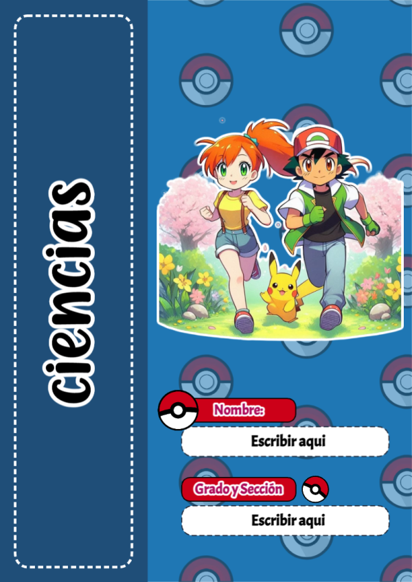 Portada de Pokemon de Ciencias para cuaderno con diseño bonito - para personalizar tus materias