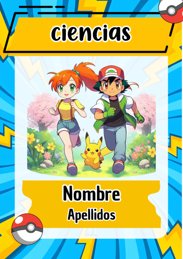 Portada de Pokemon de Ciencias para cuaderno para clases - para personalizar tus materias