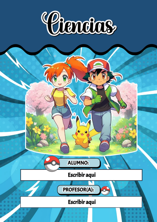 Portada de Pokemon de Ciencias para cuaderno para clases - ideal para cuadernos de espiral