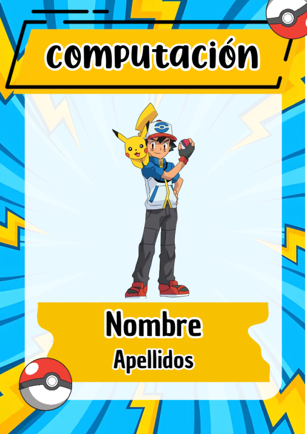 Portada de Pokemon de Computación para cuaderno para estudiantes - formato digital listo para usar