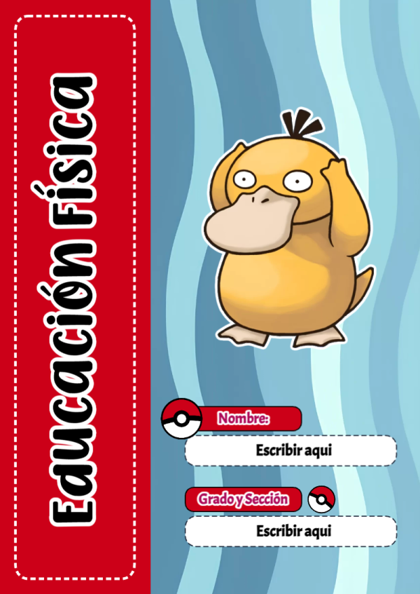 Portada de Pokemon de Educación Física para cuaderno para clases - diseño escolar moderno