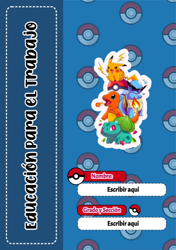 Portada de Pokemon de Educación para el Trabajo para cuaderno decorativa y bonita - disponible para descarga gratuita