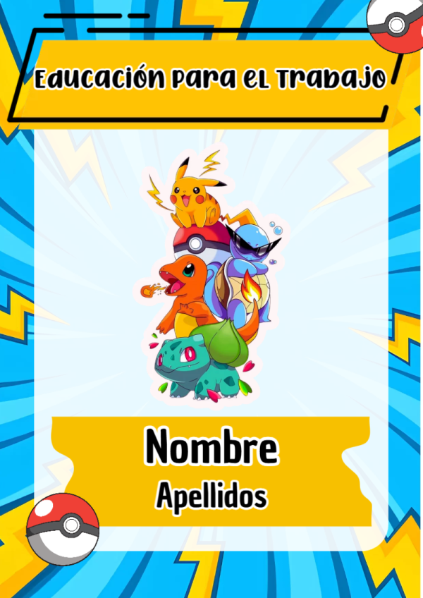 Portada de Pokemon de Educación para el Trabajo para cuaderno para primaria - disponible para descarga gratuita