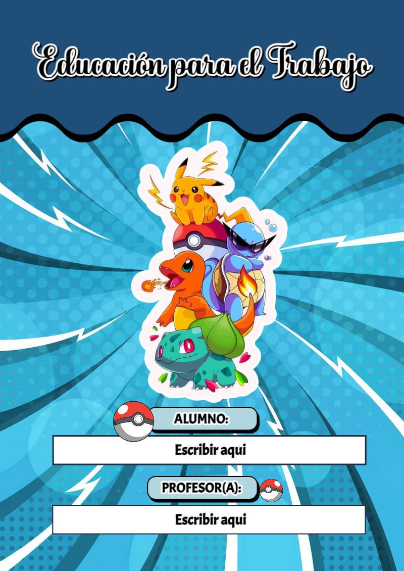 Portada de Pokemon de Educación para el Trabajo Editable para Imprimir Gratis
