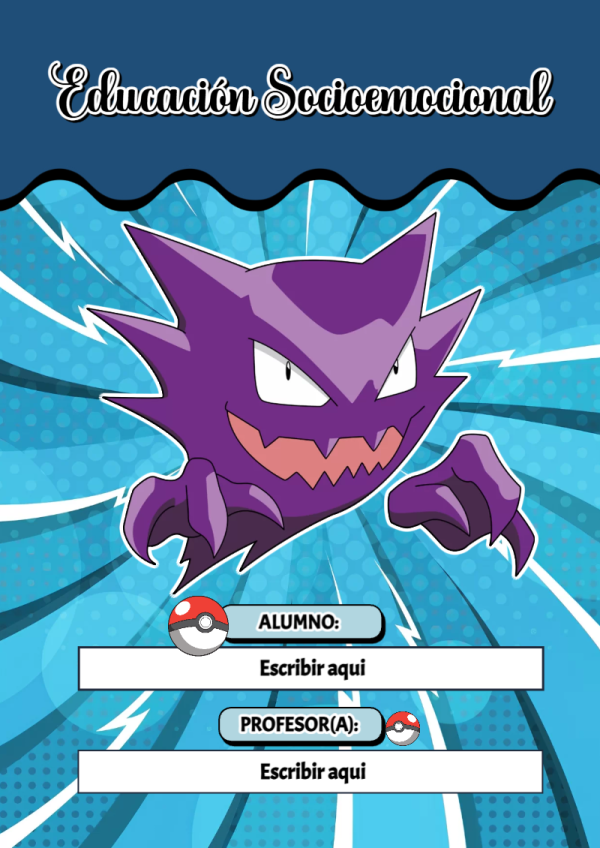 Portada de Pokemon de Educación Socioemocional para cuaderno con diseño bonito - versión premium para imprimir