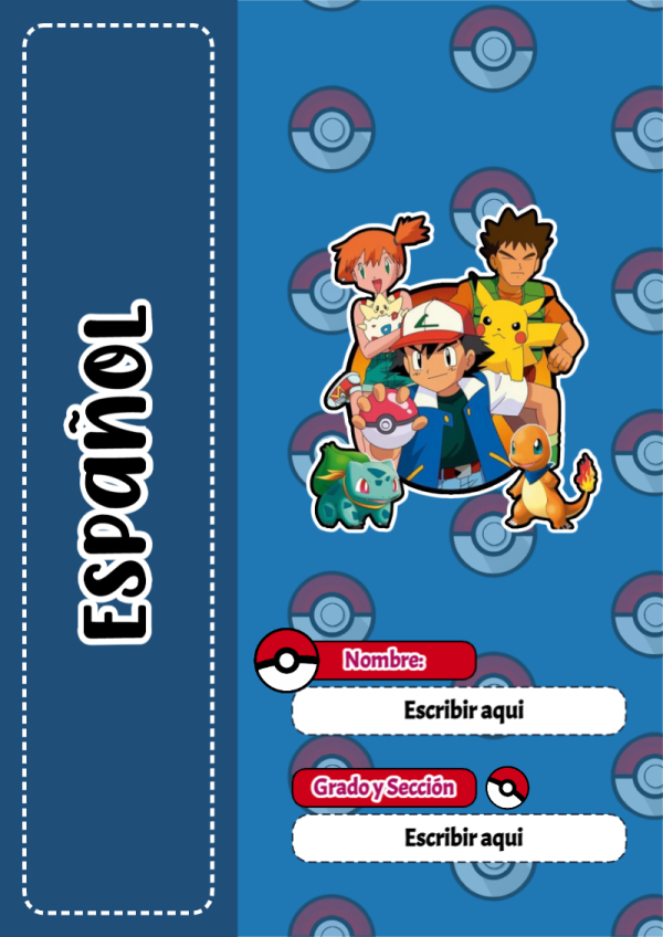 Portada de Pokemon de Español para cuaderno para primaria - ideal para el nuevo año escolar