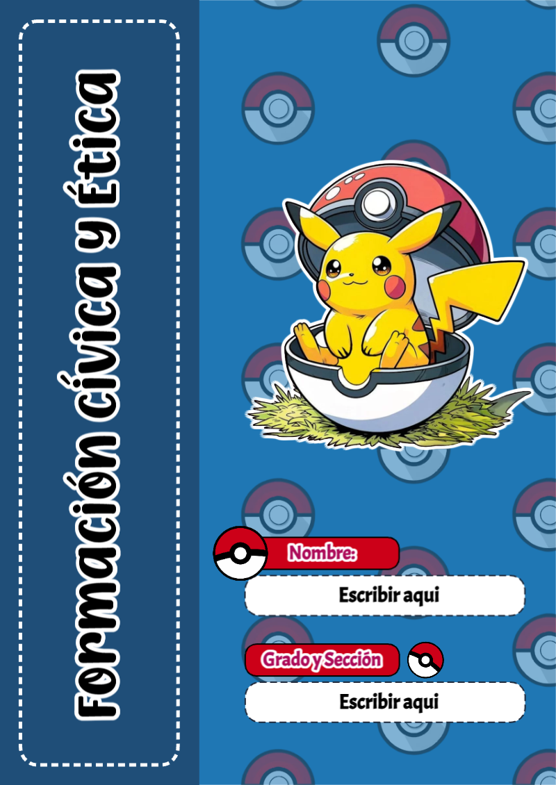 Portada de Pokemon de Formación Cívica y Ética para cuaderno con estilo infantil - tendencia educativa 2026