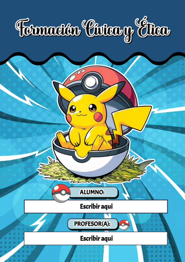 Portada de Pokemon de Formación Cívica y Ética para cuaderno con diseño escolar - ideal para el nuevo año escolar