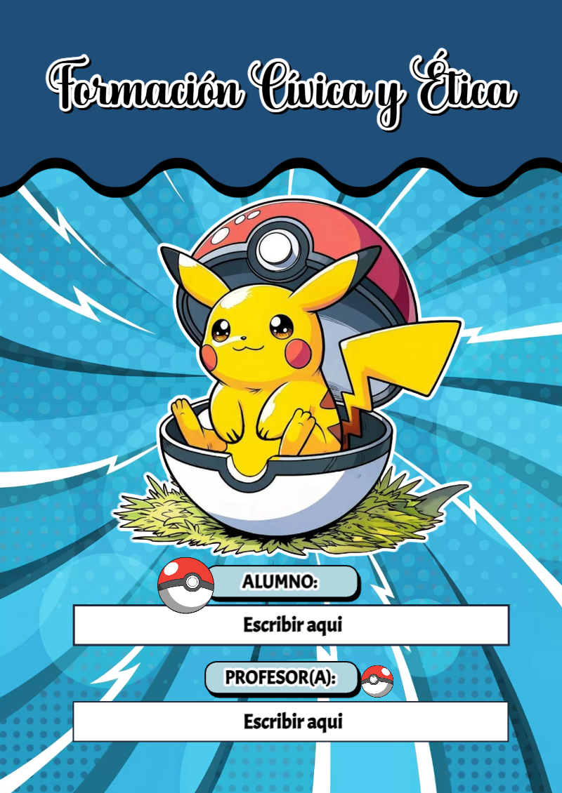 Portada de Pokemon de Formación Cívica y Ética Editable para Imprimir Gratis