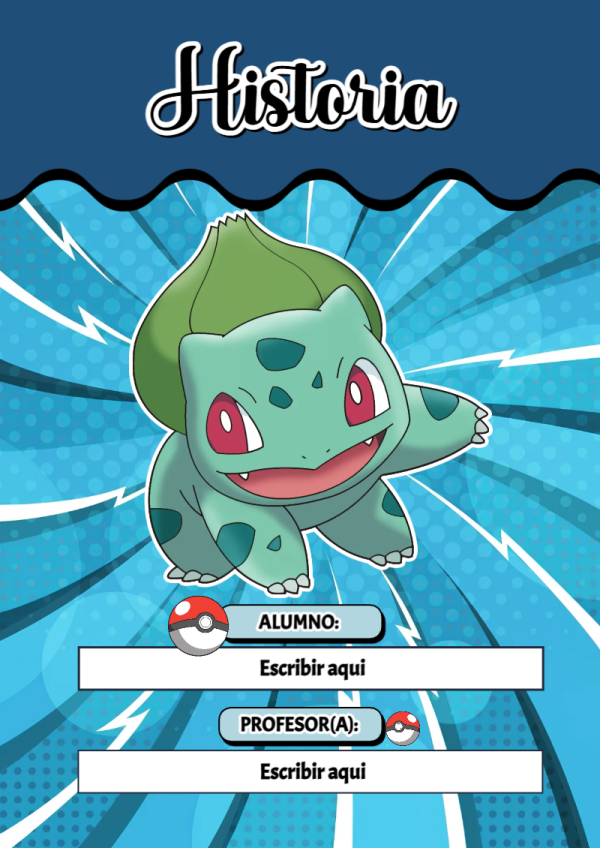 Portada de Pokemon de Historia para cuaderno con estilo creativo - para personalizar tus materias