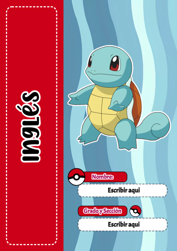 Portada de Pokemon de Inglés para cuaderno escolar para imprimir gratis - creación especial de Mini Canva