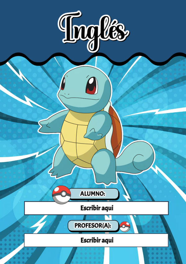 Portada de Pokemon de Inglés para cuaderno decorativa y bonita - perfecto para organizar tus apuntes