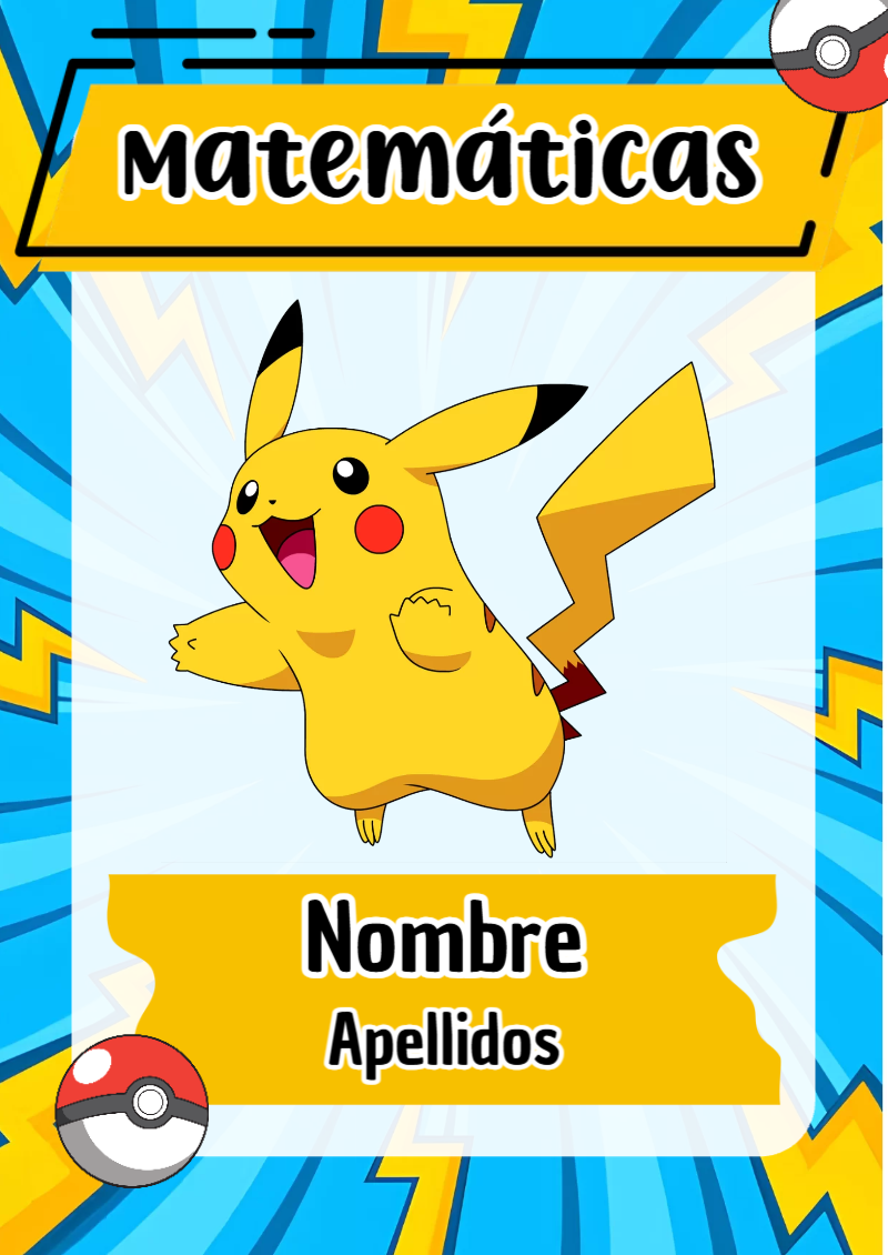 Portada de Pokemon de Matemáticas Editable para Imprimir Gratis