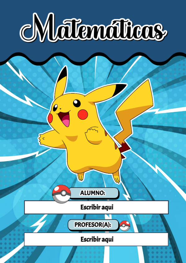Portada de Pokemon de Matemáticas para cuaderno para estudiantes - formato digital listo para usar