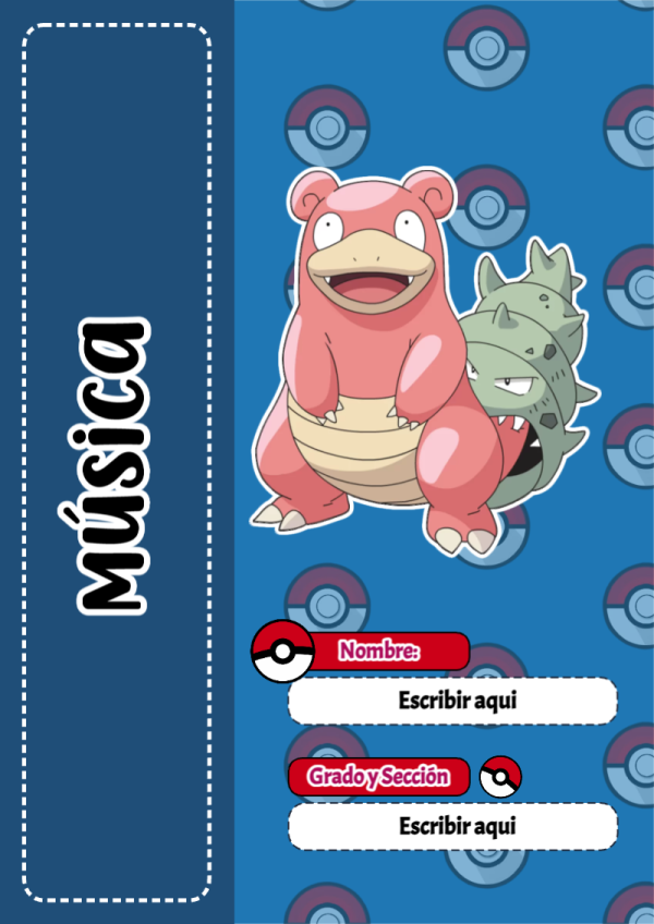 Portada de Pokemon de Música para cuaderno con diseño escolar - con colores vivos y llamativos