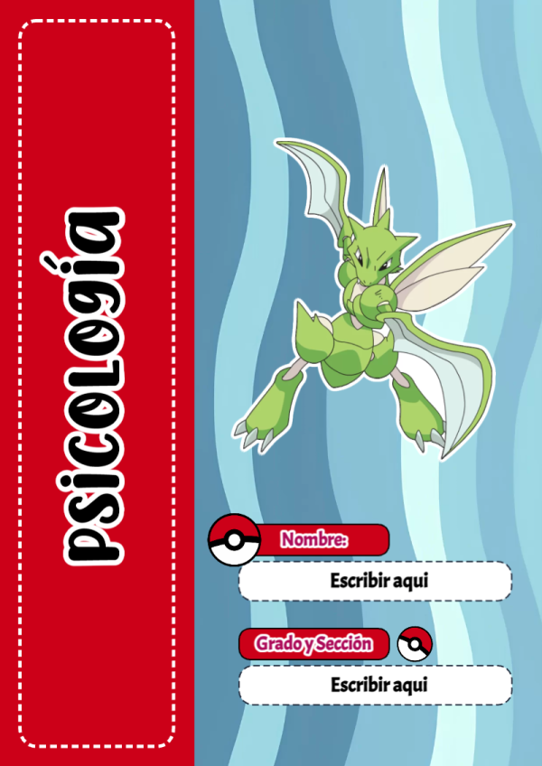 Portada de Pokemon de Psicología para cuaderno con estilo creativo - estilo único para estudiantes