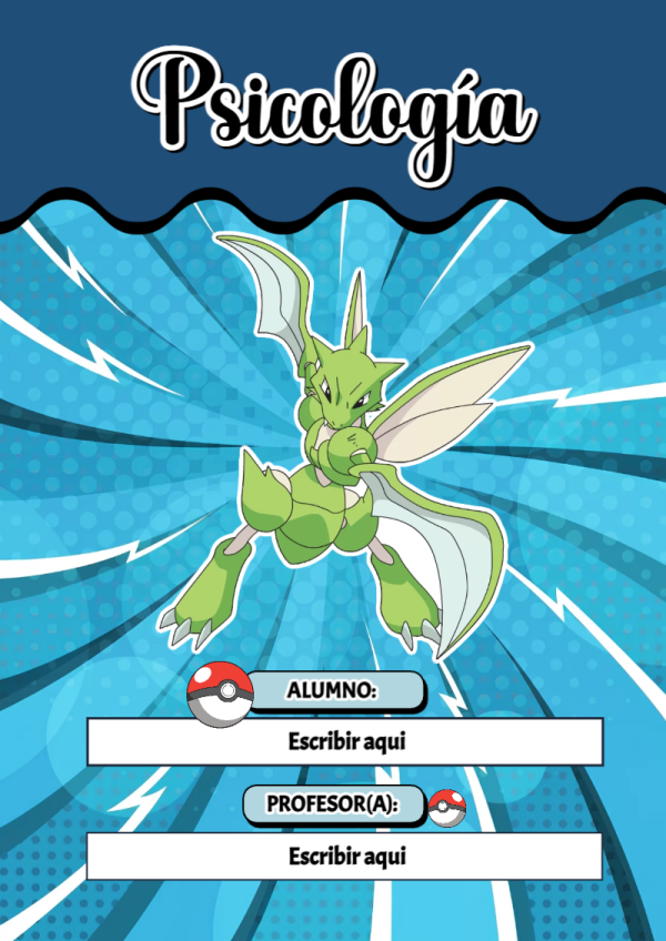 Portada de Pokemon de Psicología para cuaderno ideal para niños - formato digital listo para usar