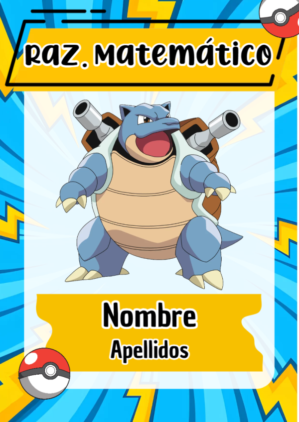 Portada de Pokemon de Raz. Matemático para cuaderno en formato A4 - diseño exclusivo y original