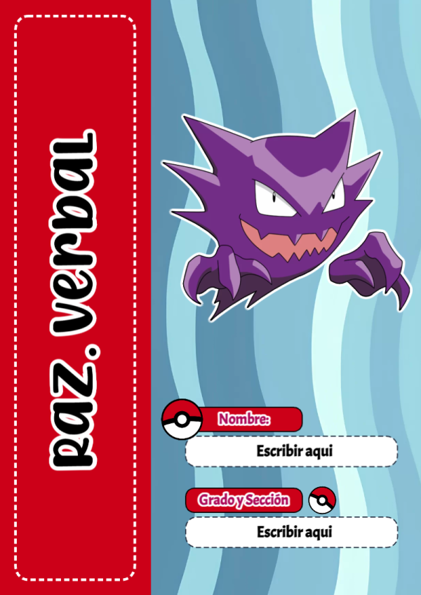 Portada de Pokemon de Raz. Verbal para cuaderno fácil de imprimir - diseño escolar moderno
