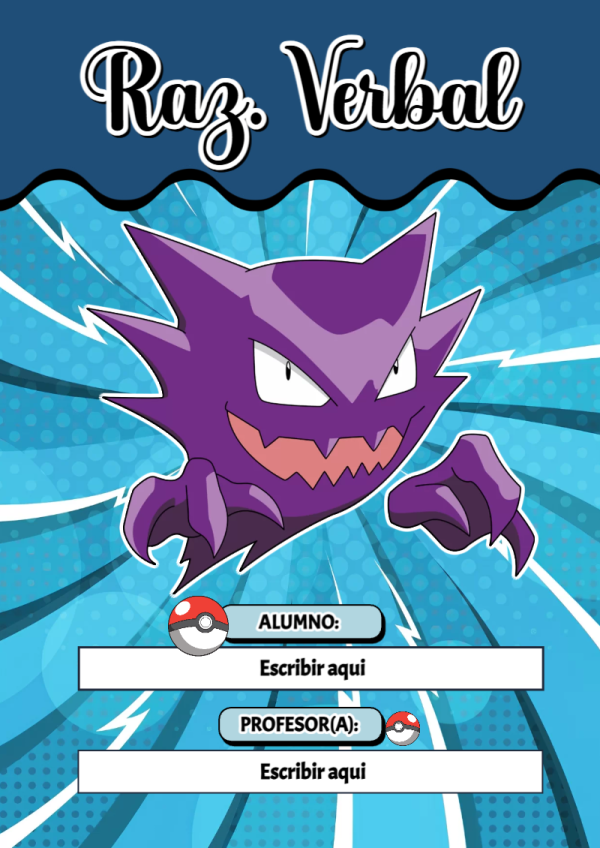 Portada de Pokemon de Raz. Verbal para cuaderno en formato A4 - para personalizar tus materias
