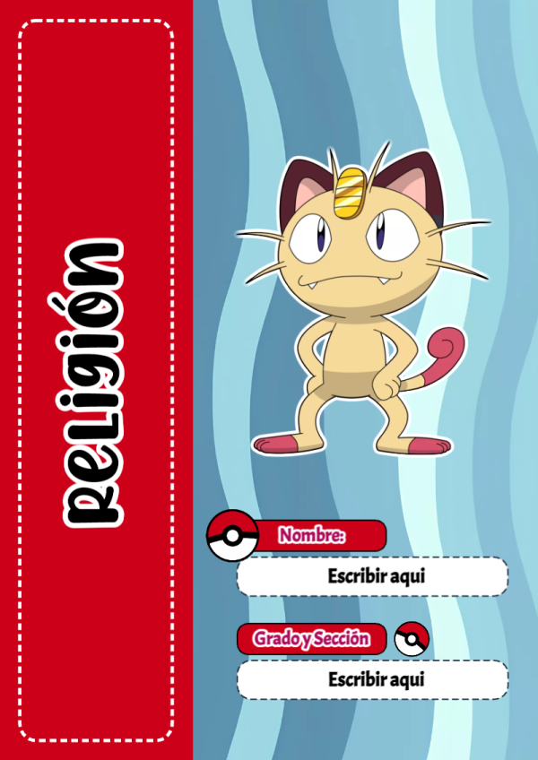 Portada de Pokemon de Religión para cuaderno para clases - diseño exclusivo y original