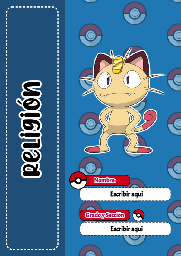 Portada de Pokemon de Religión para cuaderno bonita para imprimir - ideal para el nuevo año escolar