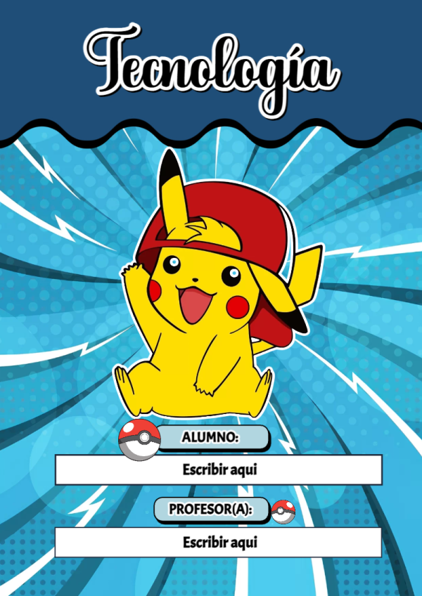 Portada de Pokemon de Tecnología para cuaderno personalizada para imprimir - para todas las edades y grados