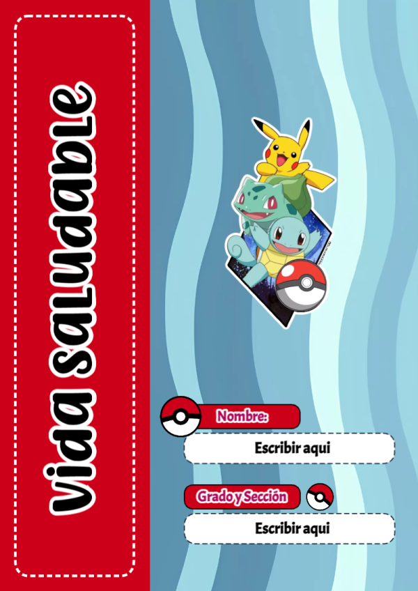 Portada de Pokemon de Vida Saludable para cuaderno para niños de primaria - ideal para cuadernos de espiral