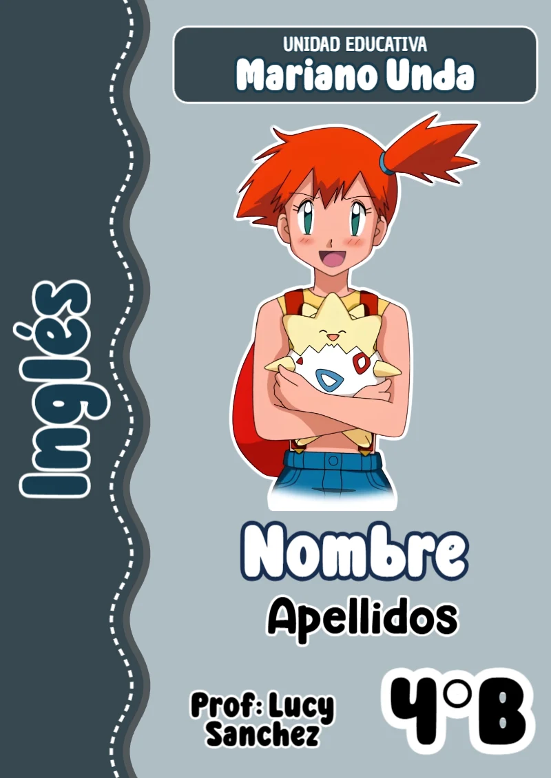 Portada de Pokemon Inglés para cuaderno fácil de imprimir - para personalizar tus materias