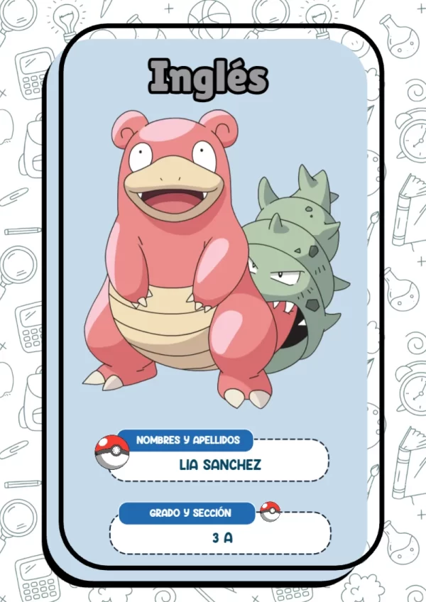 Portada de Pokemon Inglés para cuaderno fácil de imprimir - estilo único para estudiantes