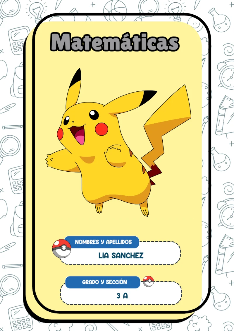 Portada de Pokemon Matemáticas para cuaderno para estudiantes - con colores vivos y llamativos