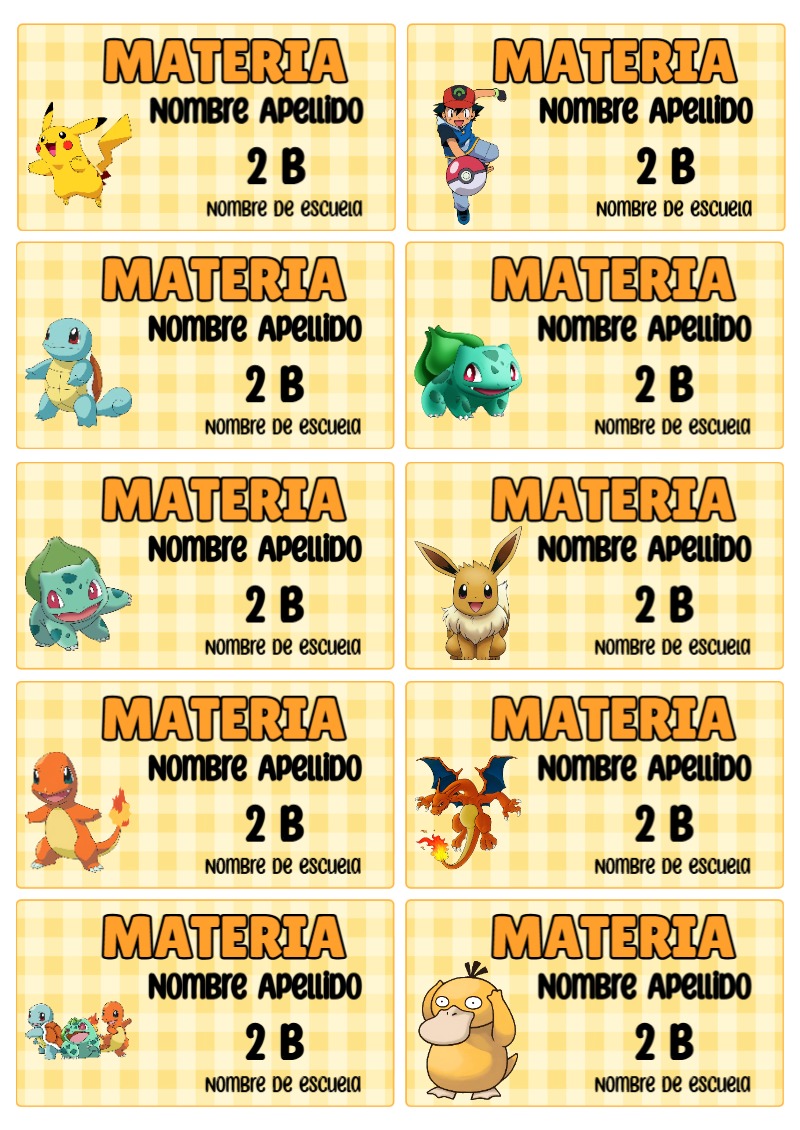 Etiquetas bonitas de POKEMON para el nuevo año escolar - perfecto para organizar tus apuntes