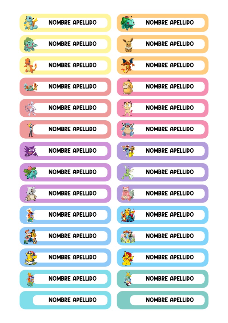 Etiquetas de POKEMON para cuadernos y útiles escolares - tendencia educativa 2026