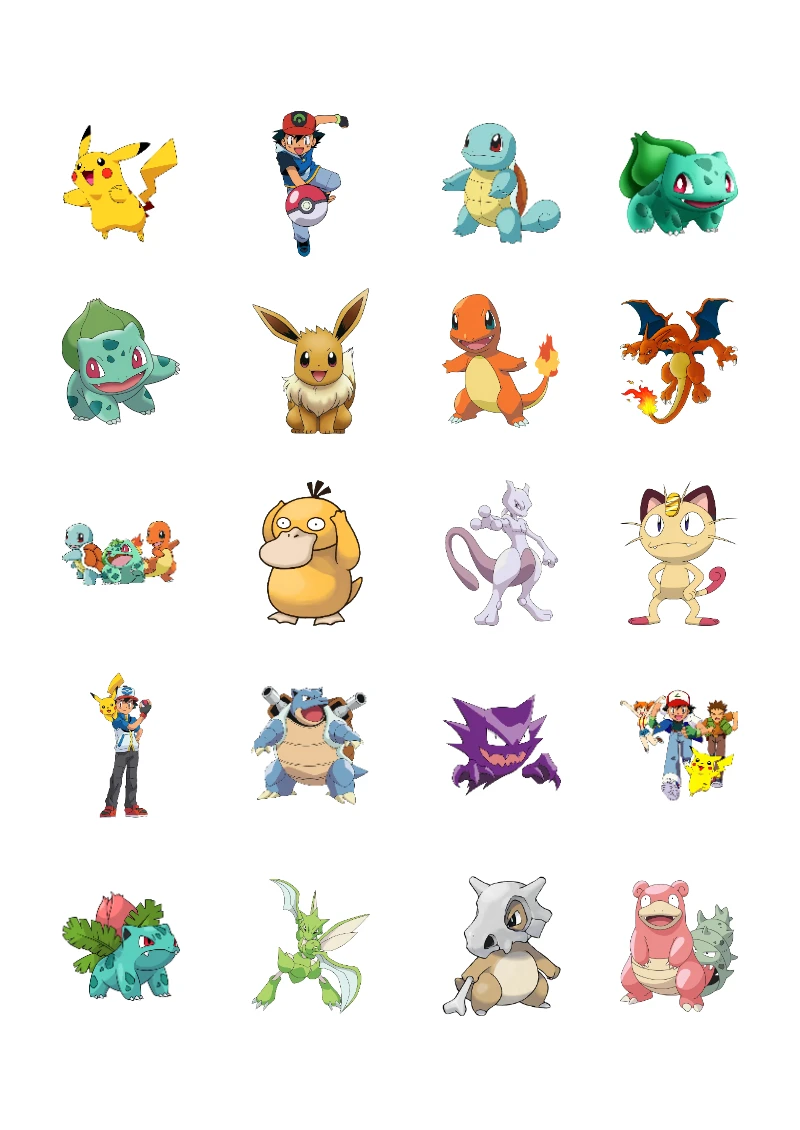 Stickers decorativos de Pokemon para Imprimir Gratis y Editar (Diseño 1) para imprimir en A4 - formato digital listo para usar