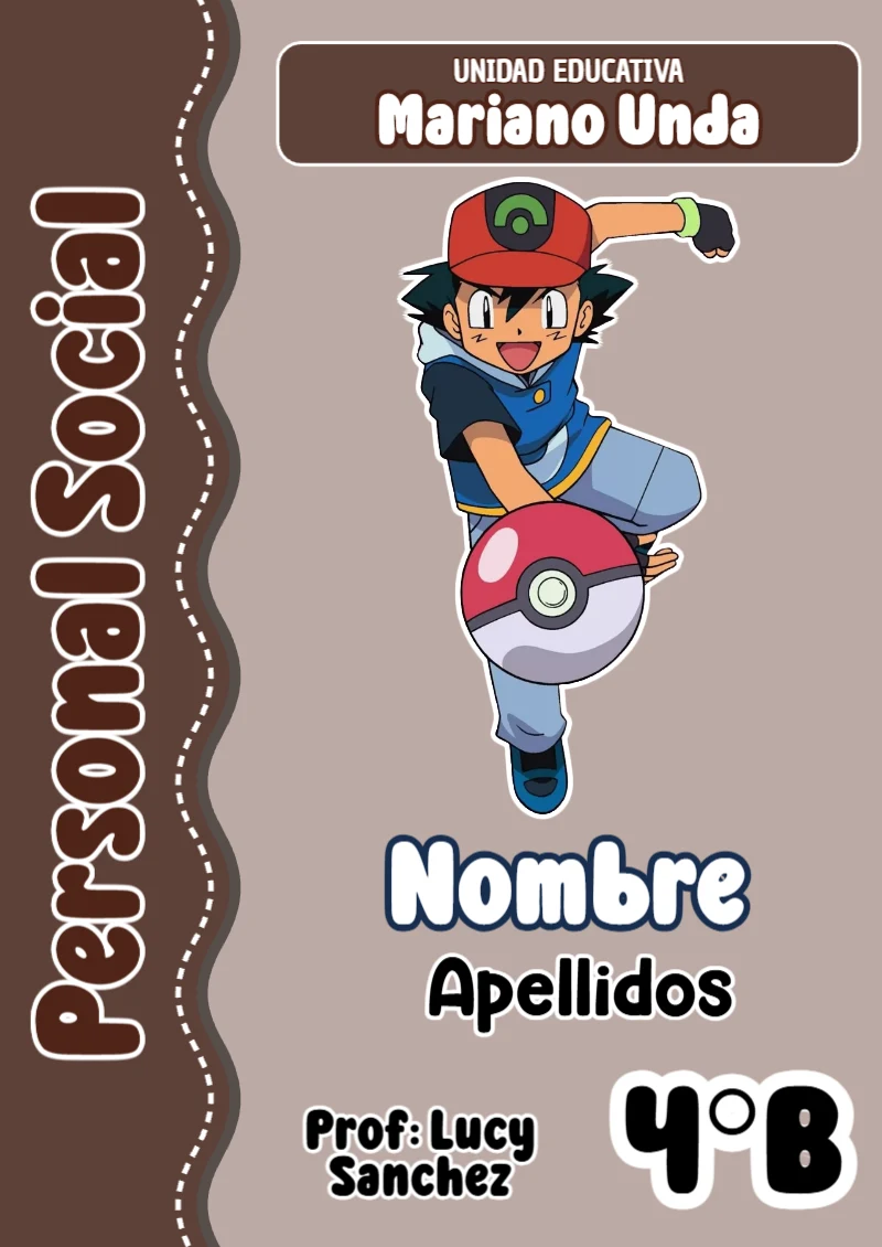 Portada de Pokemon Personal Social para cuaderno fácil de imprimir - ideal para cuadernos de espiral