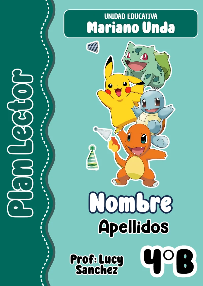 Portada de Pokemon Plan Lector para cuaderno escolar para imprimir gratis - con colores vivos y llamativos