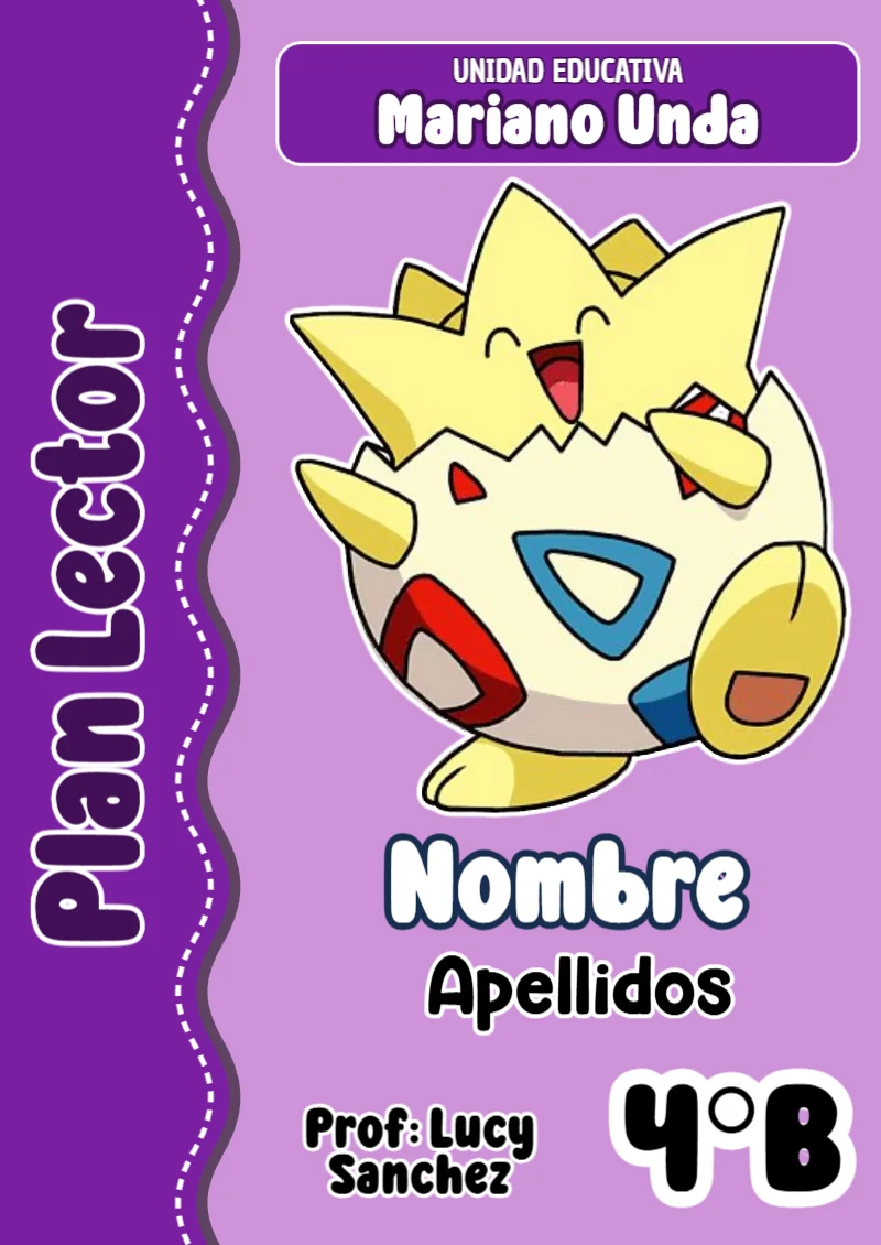 Portada de Pokemon Plan Lector para cuaderno para niños de primaria - diseño exclusivo y original