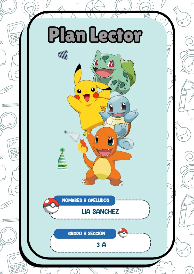 Portada de Pokemon Plan Lector para cuaderno llamativa y bonita - para todas las edades y grados