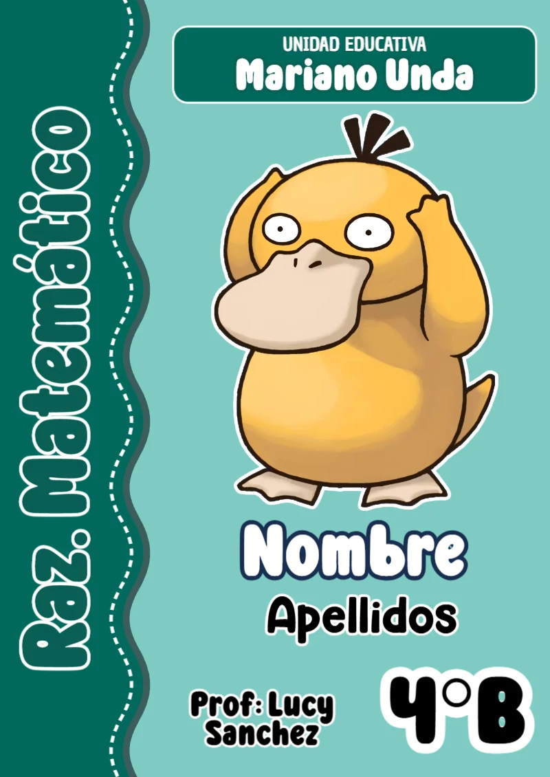 Portada de Pokemon Raz. Matemático para cuaderno para estudiantes - para todas las edades y grados
