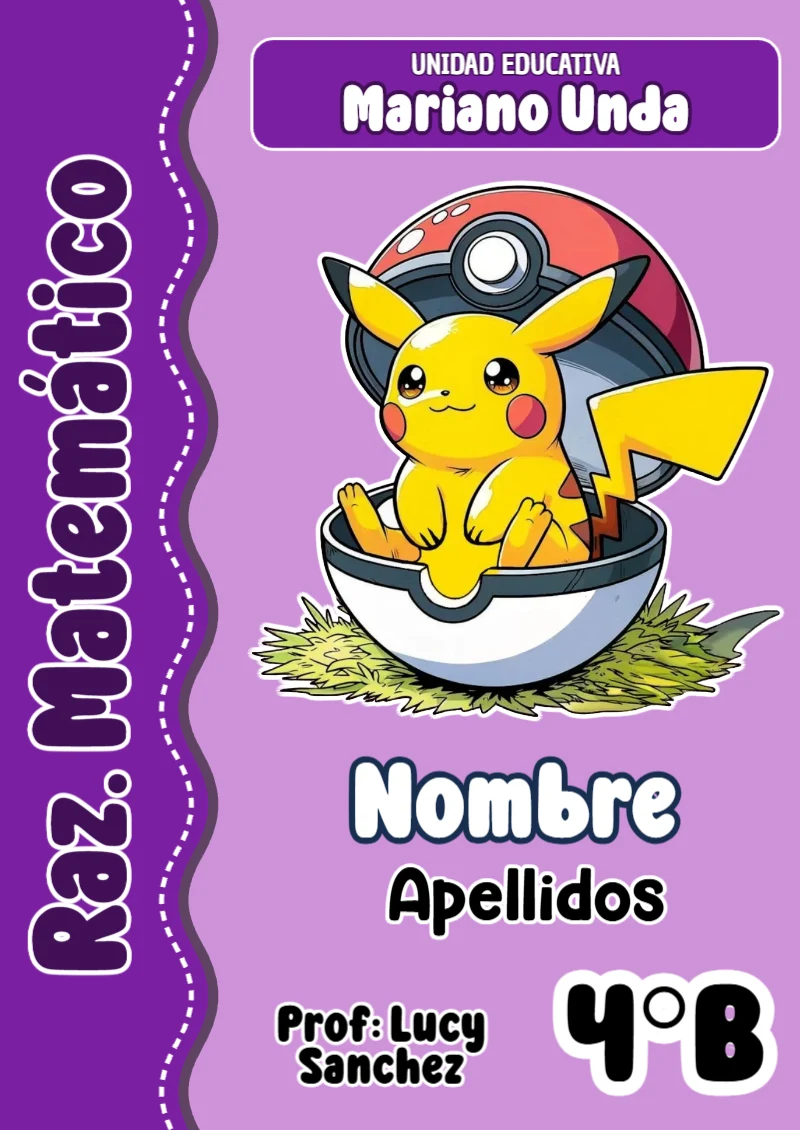 Portada de Pokemon Raz. Matemático para cuaderno con estilo creativo - con colores vivos y llamativos