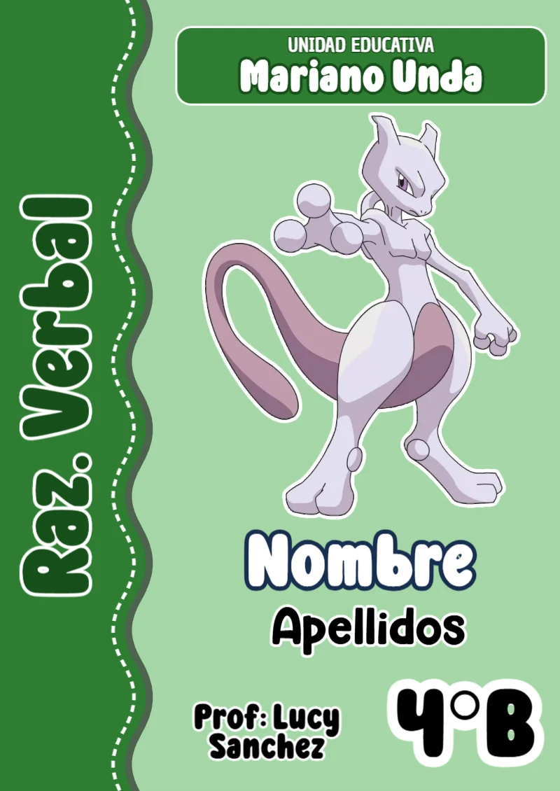 Portada de Pokemon Raz. Verbal para cuaderno lista para imprimir en A4 - para el regreso a clases