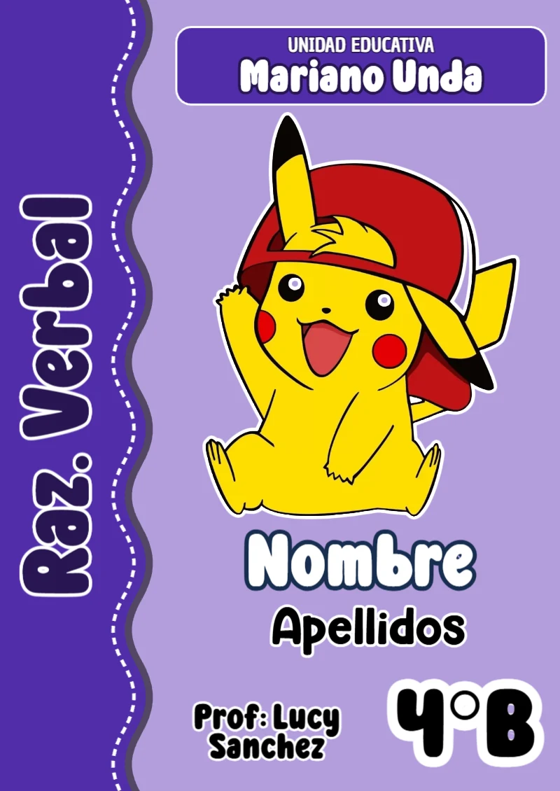 Portada de Pokemon Raz. Verbal para cuaderno para primaria - versión premium para imprimir