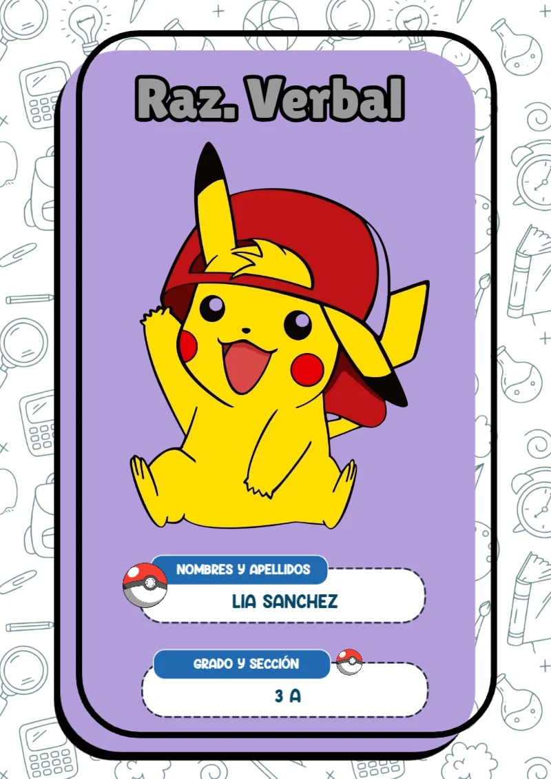 Portada de Pokemon Raz. Verbal para cuaderno para primaria - perfecto para organizar tus apuntes