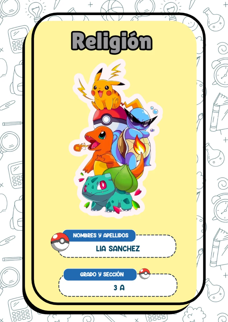 Portada de Pokemon Religión para cuaderno para primaria - diseño exclusivo y original