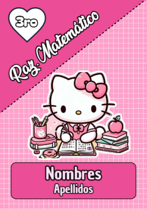 Portada de Portada de Hello Kitty para Raz Matematico Editable para Imprimir Gratis para cuaderno con estilo infantil - formato digital listo para usar