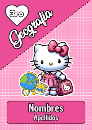 Portada de Portada de Portada de Hello Kitty para geografia Editable para Imprimir Gratis para cuaderno escolar creativa - con colores vivos y llamativos
