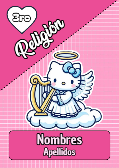 Portada de Portada de Hello Kitty para religión Editable para Imprimir Gratis