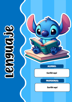 Portada de Portada de Portada de Stitch para lenguaje Editable para Imprimir Gratis para cuaderno decorativa y bonita - para personalizar tus materias
